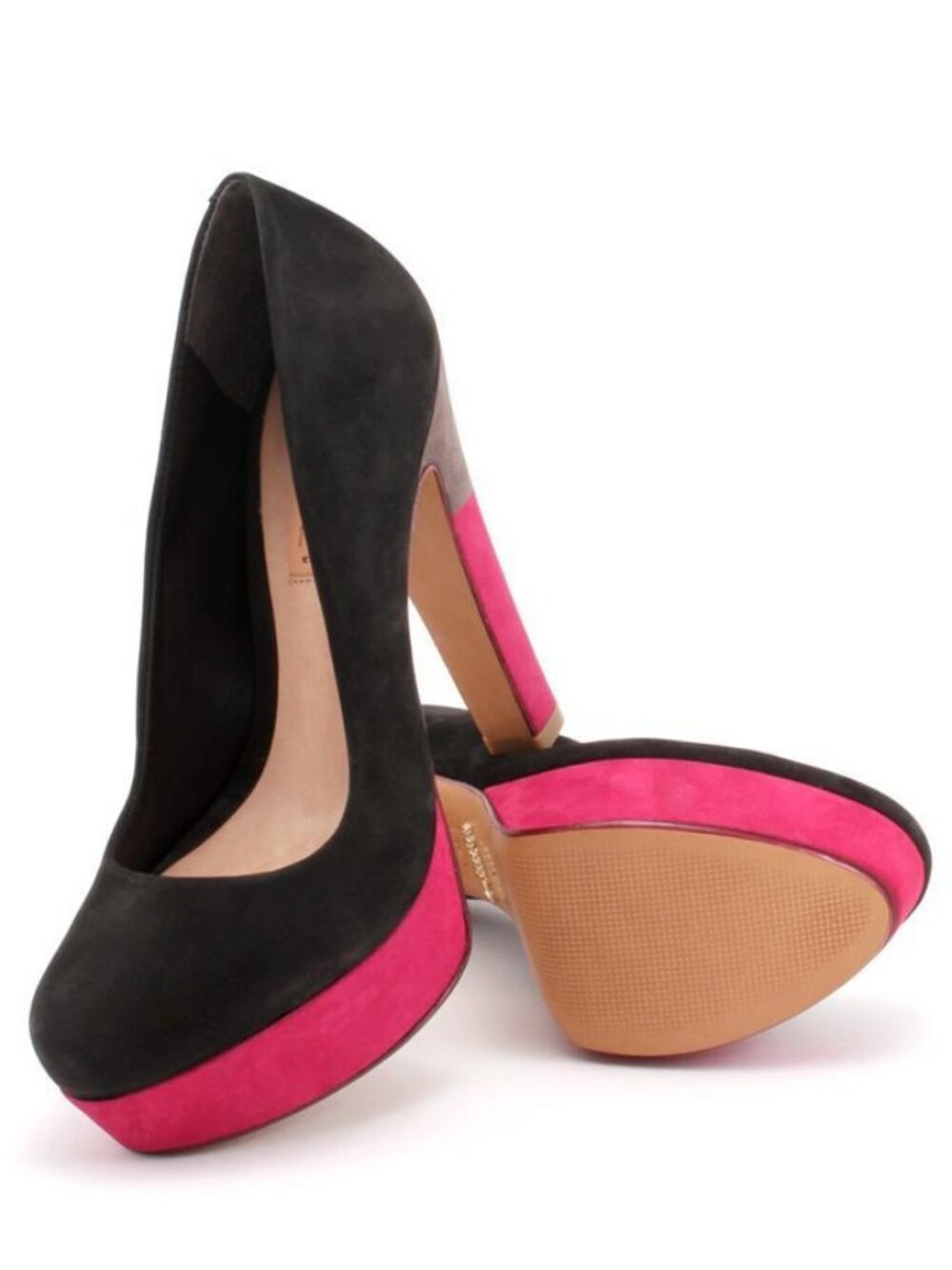 Schutz Corinne Black Pink Grey Colorblock Platform Heels